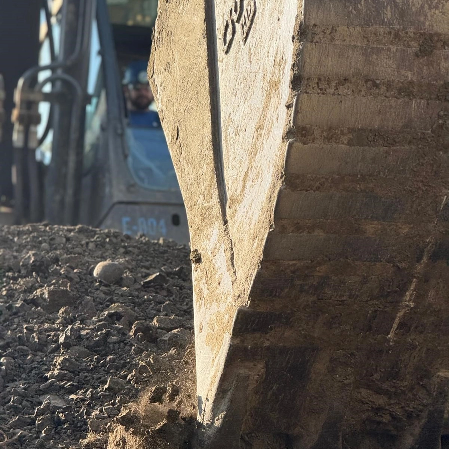 Close up the digger bucket