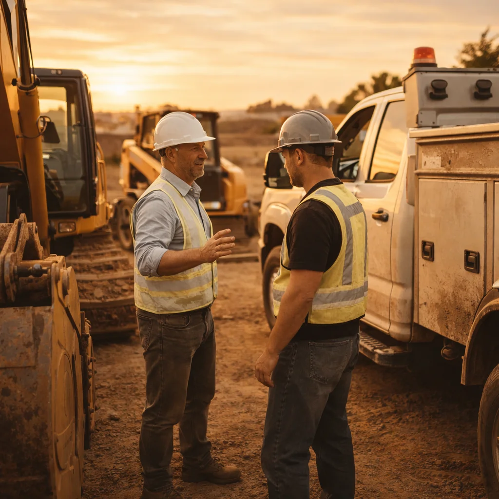 To management workers talking on a job site